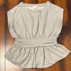 Anthropologie Gray Peplum Cap Sleeve Blouse